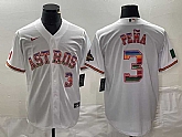 Men's Houston Astros #3 Jeremy Pena Number White Rainbow World Serise Champions Patch Cool Base Stitched Jersey,baseball caps,new era cap wholesale,wholesale hats